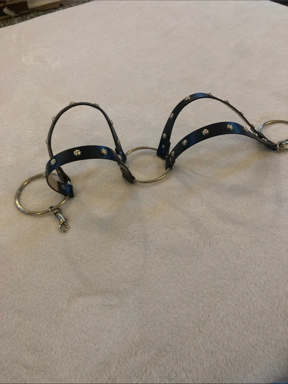 Black Studded Harness Belt with Silver Rings
